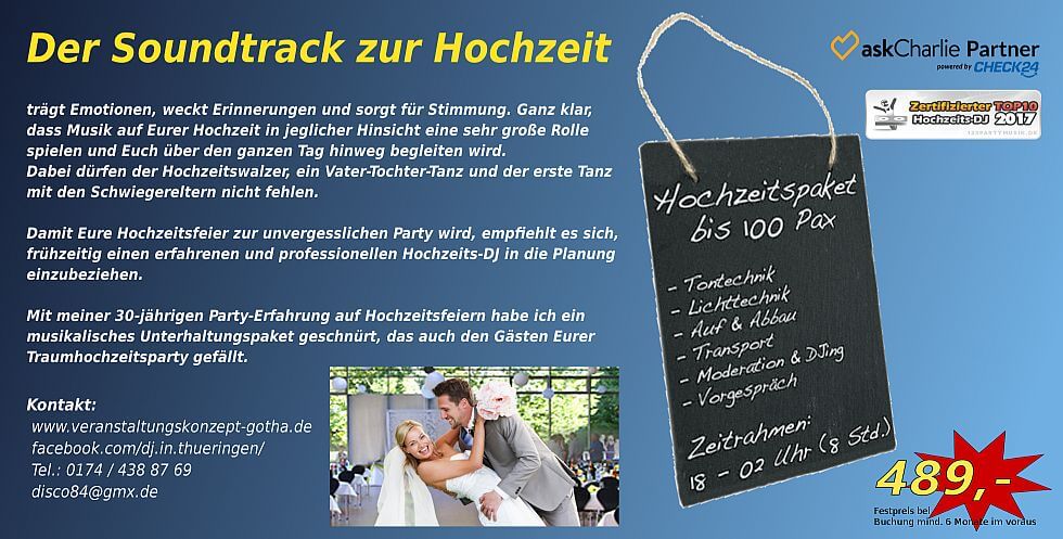 Hochzeit feiern in Gotha Unterhaltung zum Festpreis